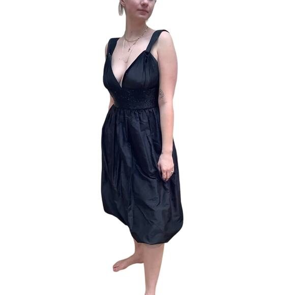 Trelise Cooper 10 Black Deep V Silk Bubble Hem Beaded Waist Wide Strap Dress - Picture 8 of 10